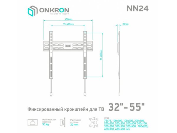 ONKRON Кронштейн NN24cn ЧЕРНЫЙ — фото 5