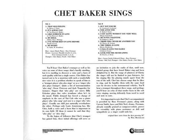Виниловая пластинка BAKER CHET-SINGS (YELLOW VINYL) EAN:9003829988949 — фото 2