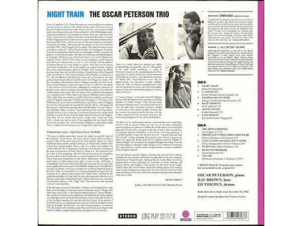 Виниловая пластинка Peterson, Oscar Trio: Night Train (Ltd. 180g farbiges Vinyl) EAN:8436559464833 — фото 2
