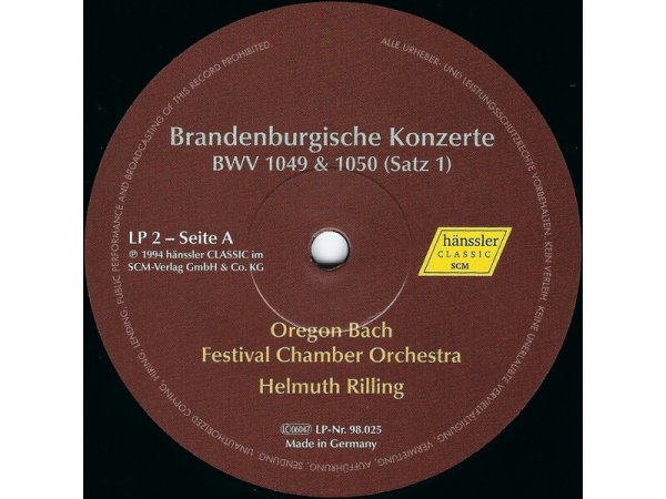 Виниловая пластинка RILLING - OREGON BACH FESTIVAL CO, BACH - BRANDENB. KONZERTE EAN:4010276026495 — фото 3