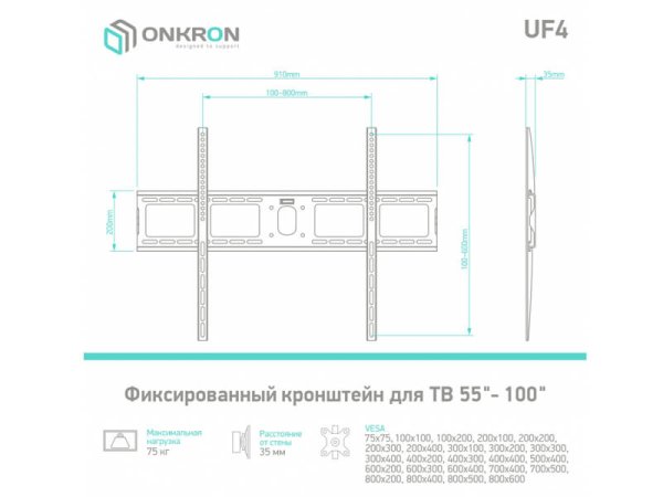 ONKRON Кронштейн UF4 ЧЕРНЫЙ — фото 2