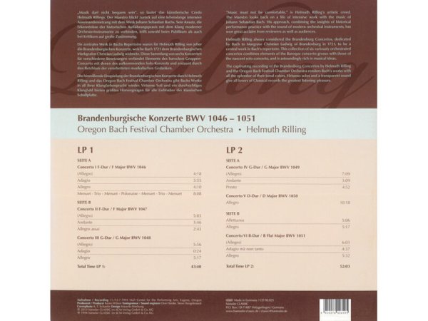 Виниловая пластинка RILLING - OREGON BACH FESTIVAL CO, BACH - BRANDENB. KONZERTE EAN:4010276026495 — фото 2