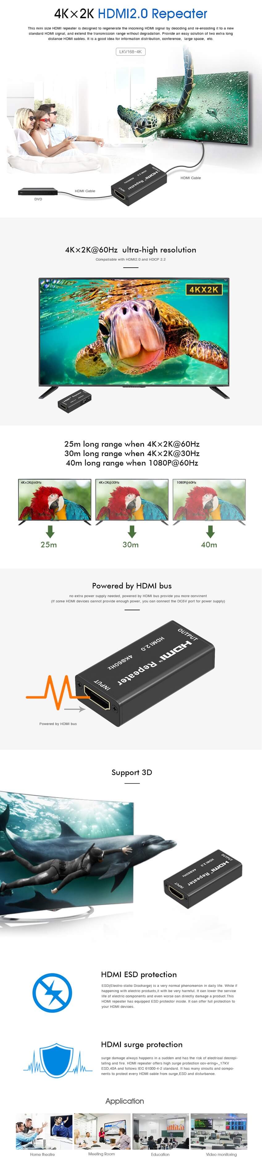 Репитер HDMI сигнала LENKENG LKV168-4K